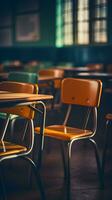 AI generated Chairs in a classroom of a school or university. Education concept photo