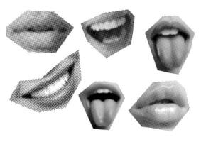 Set clip art Mouth and lips, smile, tongue, dots Punk y2k black and white collage elements photo