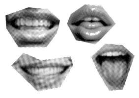 Set clip art Mouth and lips, smile, tongue, dots Punk y2k black and white collage elements photo