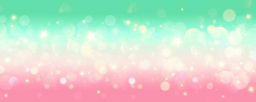 Pink background with bokeh and stars. Abstract light blurred vector design. Soft rose and turquoise sky. Gradient romantic wallpaper