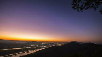 View of sunrise and river from mountain video