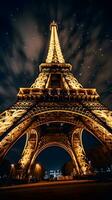 ai generado eiffel torre a noche en París, Francia foto