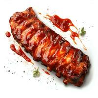 AI generated hot grilled spare ribs with barbecue sauce real photography photo