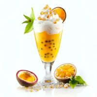 AI generated cocktail with passion fruit and foam real photo