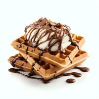 AI generated chocolate ice cream waffle real photo photorealistic