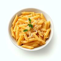 AI generated penne pasta with melted cheese real photo photoreal