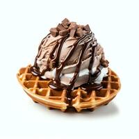 AI generated chocolate ice cream waffle real photo photorealistic