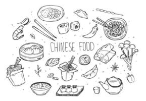 Hand drawn set of Chinese food doodles in vector