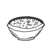Doodle bowl of rice sketch in vector