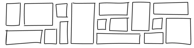 Hand drawn frame featuring square doodle and rectangle sketch. Grunge style box with rough border. Flat vector illustration isolated on white background.