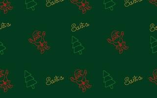 Vector New Year pattern with Santa and Christmas tree on a green background. Pattern for fabric, gift wrapping, cards and congratulations.