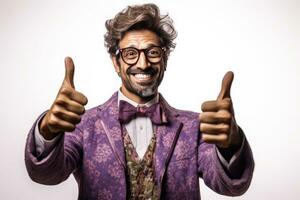AI generated Positive and Optimistic Man in a Purple Suit and Bow Tie photo