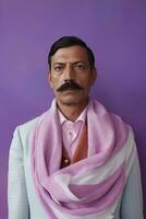 ai generado el misterioso hombre en el rosado sari - retrato foto
