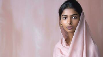 AI generated Beautiful Indian woman in pink dress photo