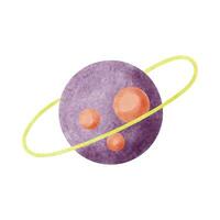 Science and technology concept. Aatomic neutron with purple particle isolated on white background. Orbit spin and proton core. Water colour vector illustration.