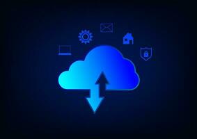 Cloud data storage concept. Infographic of cloud computing and data Communication of business and financial on blue background. Synchronize and protect private data. vector