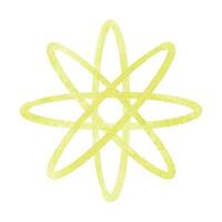 Science and technology concept. Yellow atomic neutron isolated on white background. Orbit spin and proton core. Water colour vector illustration.