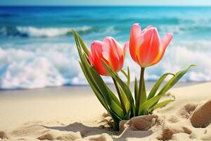 AI generated Flowers on Beach photo