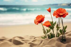 AI generated Flowers on Beach photo