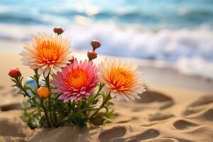 AI generated Flowers on Beach photo