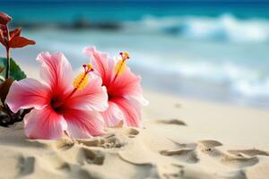 ai generado flores en playa foto