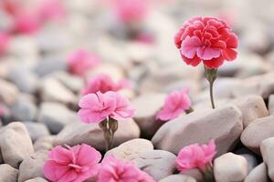 AI generated Flowers on Rocks photo