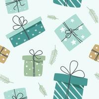 Christmas and Happy New Year seamless pattern with gift boxes. vector