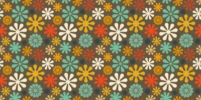 A retro style seamless pattern with a hippie flower aesthetic design, vector background. Print surface for textiles, wrapping, and webs.