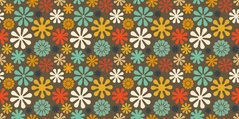 A retro style seamless pattern with a hippie flower aesthetic design, vector background. Print surface for textiles, wrapping, and webs.