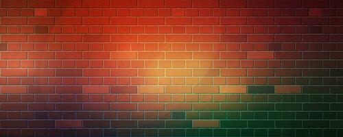 The red brick wall horizontal format background template has a light spot in the center. Vector illustration EPS10.