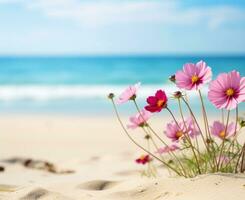 ai generado flores en playa foto