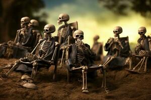 AI generated Portrait photo of skeleton family resting together