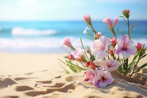 ai generado flores en playa foto