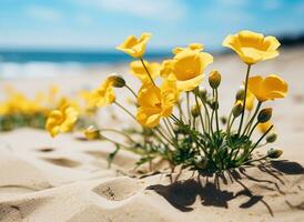 ai generado flores en playa foto