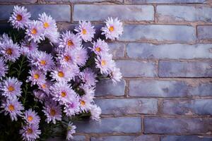 AI generated Flowers on Brick Wall photo