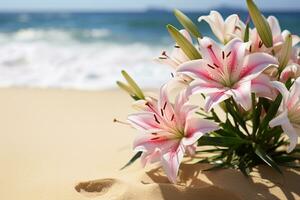 AI generated Flowers on Beach photo