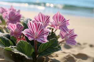 ai generado flores en playa foto