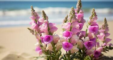 AI generated Flowers on Beach photo