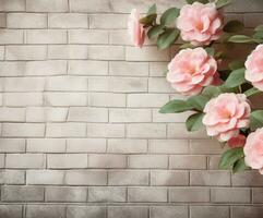 AI generated Flowers on Brick Wall photo