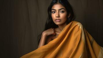 AI generated Beautiful woman in a yellow scarf photo