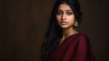 AI generated Elegant Indian Woman with Dark Lips and Traditional Clothing photo