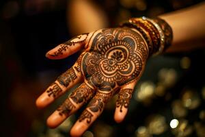 AI generated Beautiful henna tattoo on a woman's hand photo