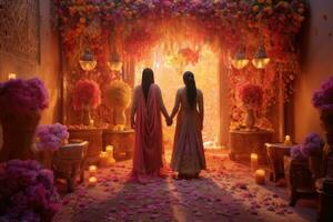 AI generated Hand-in-Hand Through the Enchanted Floral Tunnel photo