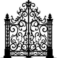 Vector illustration wrought-iron fence. Old metal fence and gate. Gate silhouette. AI generated illustration.