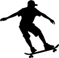 Silhouette of skateboarder jumping , black and white drawing, white background. AI generated illustration. vector