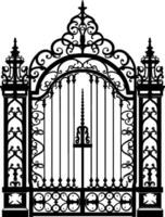 Vector illustration wrought-iron fence. Old metal fence and gate. Gate silhouette. AI generated illustration.