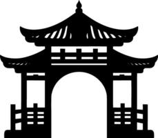 Chinese gate icon in the park black silhouette. AI generated illustration. vector