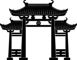 Chinese gate icon in the park black silhouette. AI generated illustration. vector