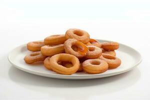 AI generated Plate of delicious mini sugared donuts photo