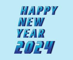 Happy New Year 2024 Abstract Blue Graphic Design Vector Logo Symbol Illustration With Cyan Background